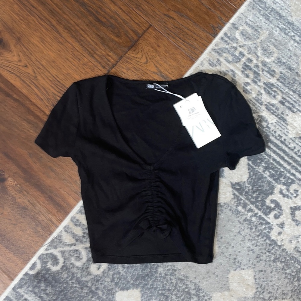 Zara black tie cropped top shirt sleeve